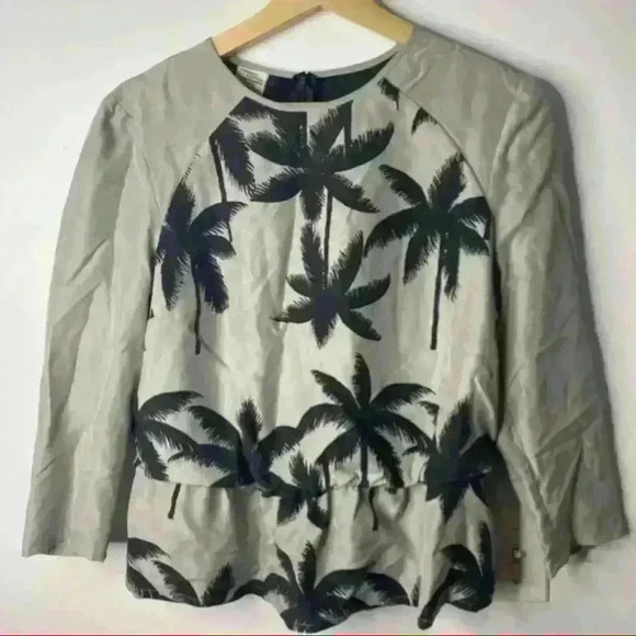 baum und pferdgarten Dresses & Skirts - Baum Und Pferdgarten Palm Tree Print 100% Silk Elastic Waist Floral Blouse Sz 36